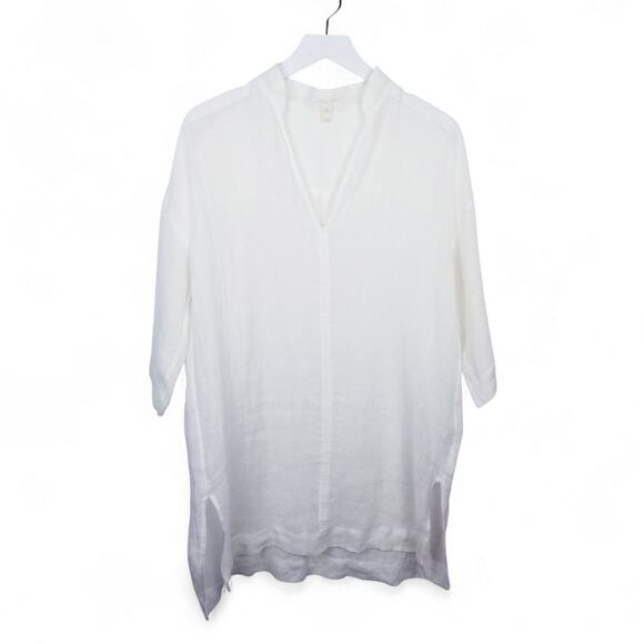 EILEEN FISHER Tunic 100% Organic Linen Loose Weave White V-neck - XS - Picture 2 of 8